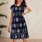 SAIDE™ | S59 DRESS - RANDOM ABSTRACT PRINT SHORT SLEEVE A-LINE MIDI DRESS