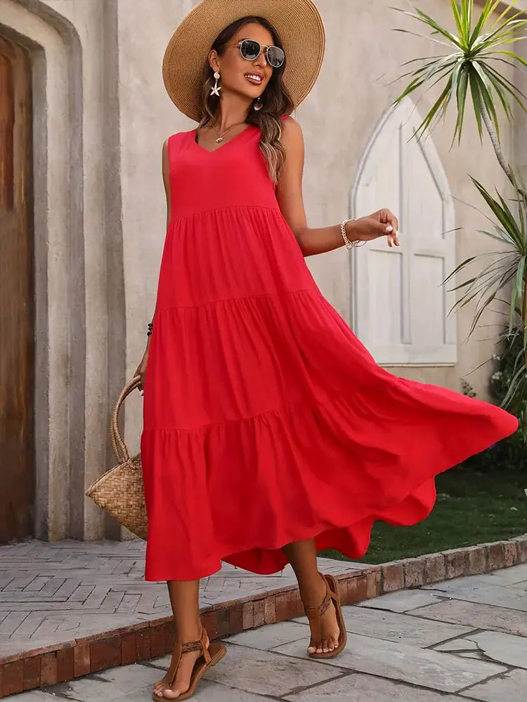 SAIDE™ | S88 DRESS - SUMMER CASUAL V-NECK LOOSE ELEGANT RUFFLES MAXI DRESS