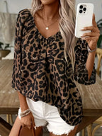SAIDE™ | S13 SHIRT - LEOPARD PRINT V-NECK LONG SLEEVE SHIRT