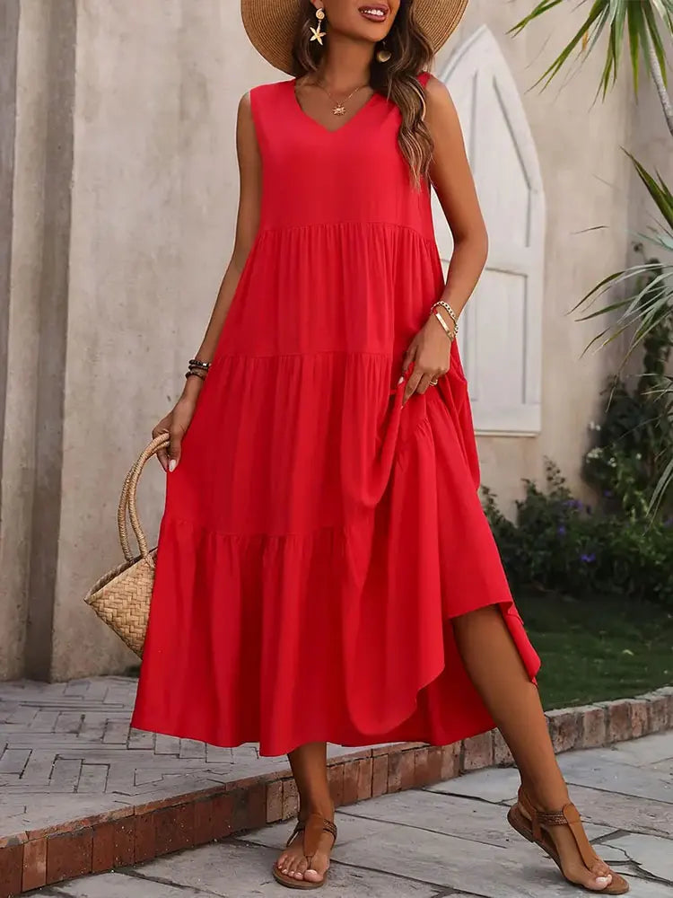 SAIDE™ | S88 DRESS - SUMMER CASUAL V-NECK LOOSE ELEGANT RUFFLES MAXI DRESS