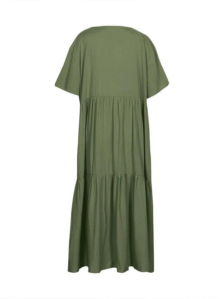 SAIDE™ | S129 DRESS - V-NECK A-LINE ANKLE-LENGTH DRESS