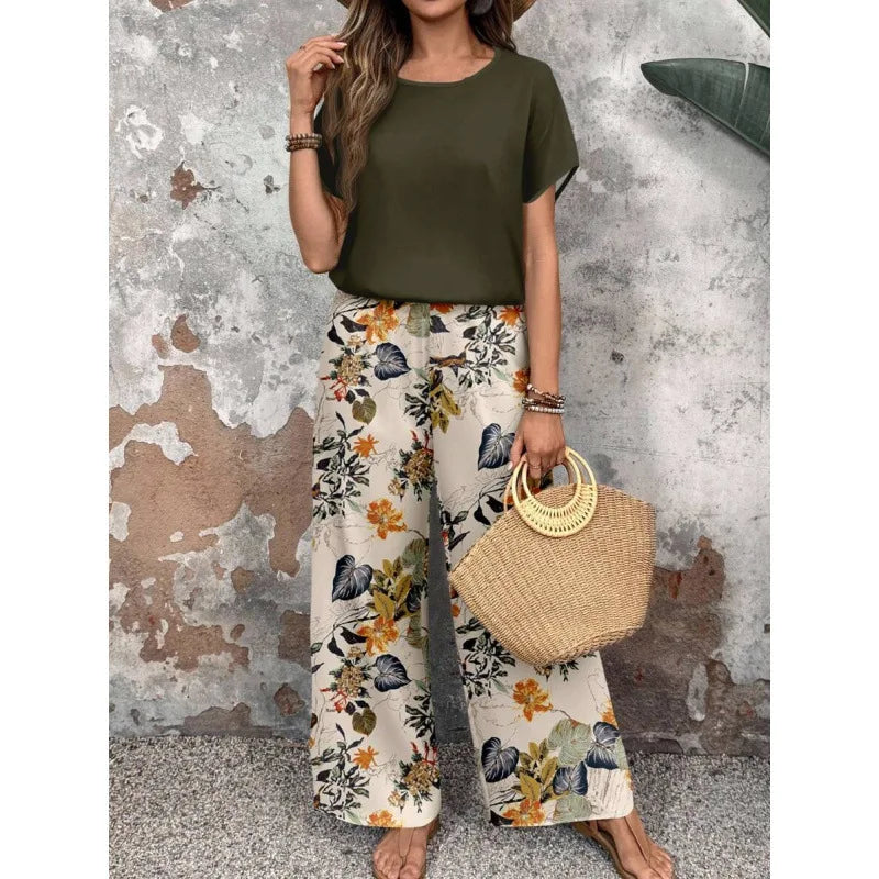 SAIDE™ | S37 TWO PIECE SET - CASUAL PRINT KNITTED TOP AND PANTS SET