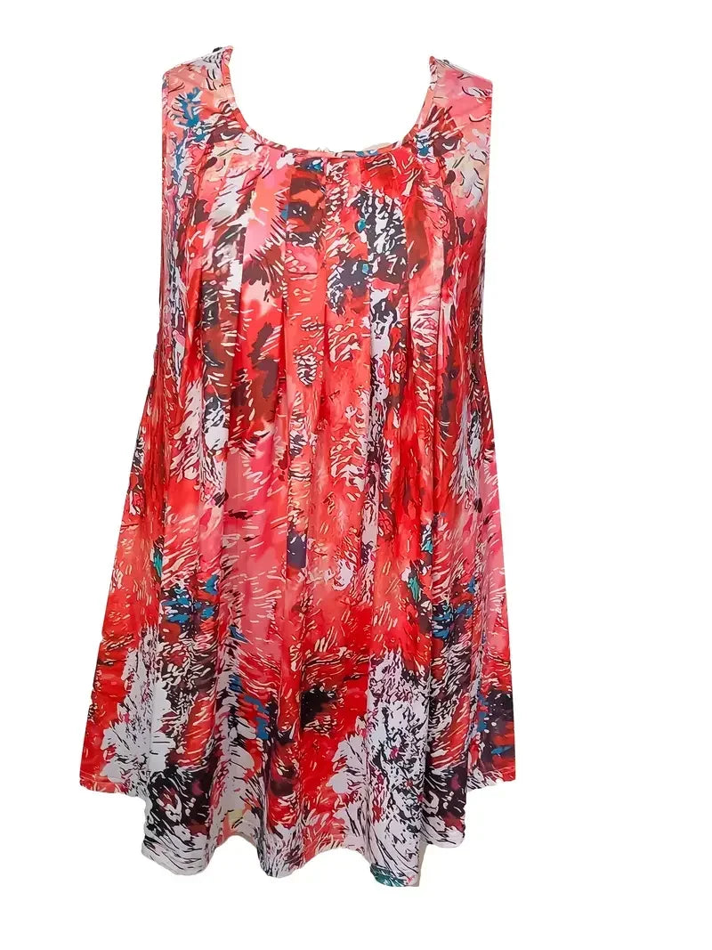 SAIDE™ | S53 DRESS - PLUS SIZE TROPICAL FLORAL PRINT SLEEVELESS SUNDRESS