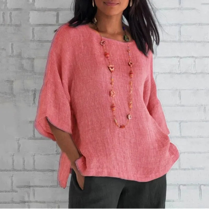 SAIDE™ | S138 SHIRT - ROUND NECK CASUAL COTTON BLOUSE