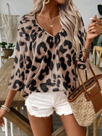 SAIDE™ | S13 SHIRT - LEOPARD PRINT V-NECK LONG SLEEVE SHIRT
