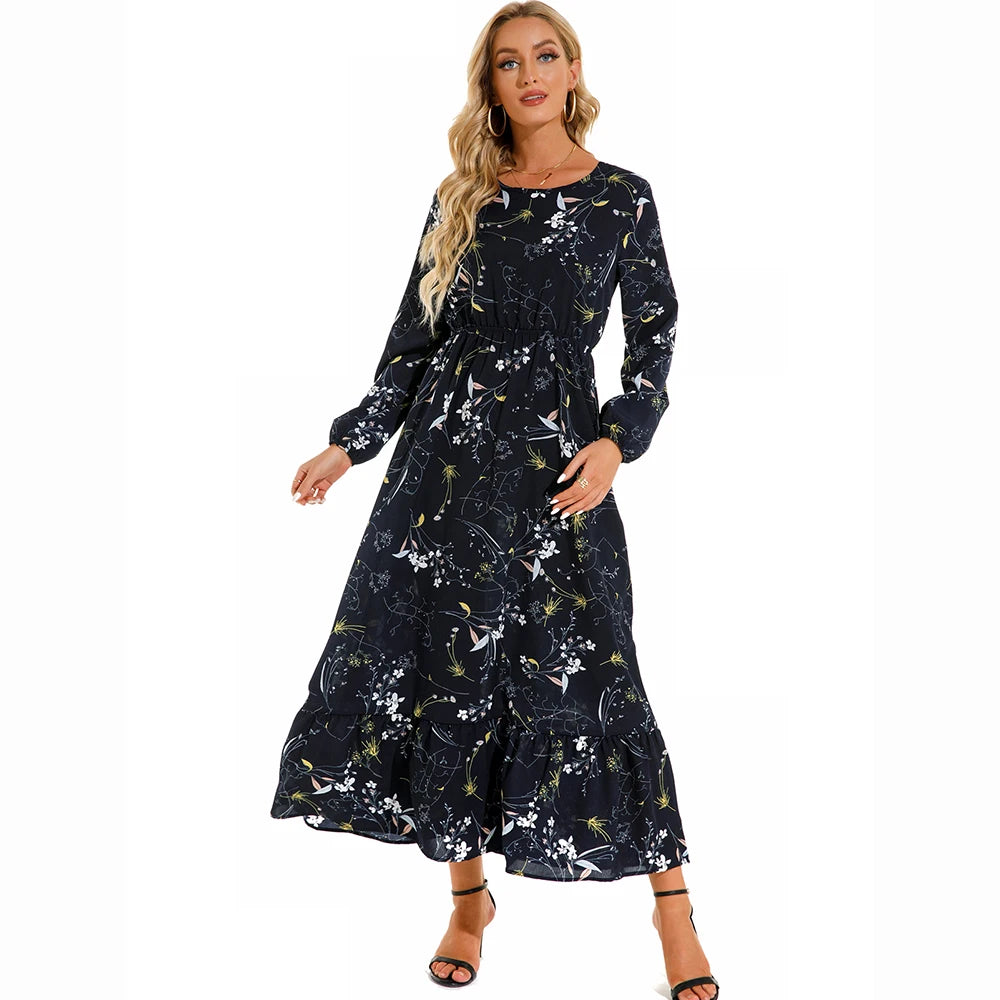 SAIDE™ | S64 DRESS - BOHEMIAN FLORAL PRINT LONG SLEEVE MAXI DRESS