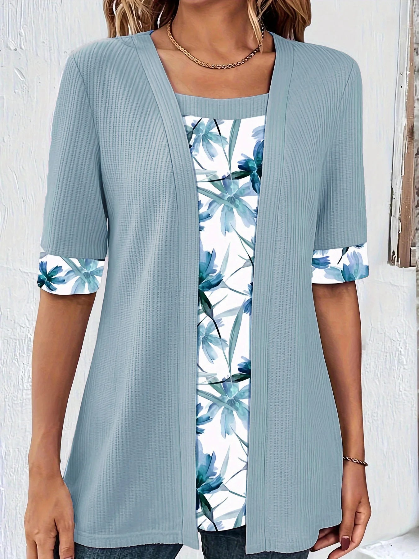 SAIDE™ | S124 SHIRT - PLUS SIZE PATCHWORK SQUARE NECK TOP