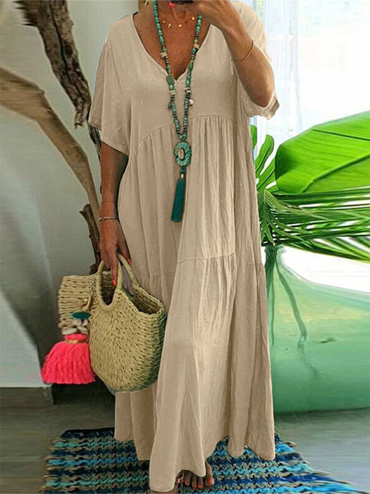 SAIDE™ | S129 DRESS - V-NECK A-LINE ANKLE-LENGTH DRESS