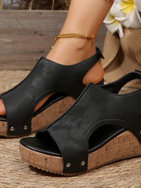 SAIDE™ | S131 SANDALS - WEDGE PLATFORM PEEP TOE SANDALS
