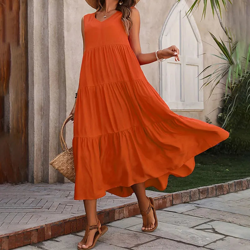 SAIDE™ | S88 DRESS - SUMMER CASUAL V-NECK LOOSE ELEGANT RUFFLES MAXI DRESS