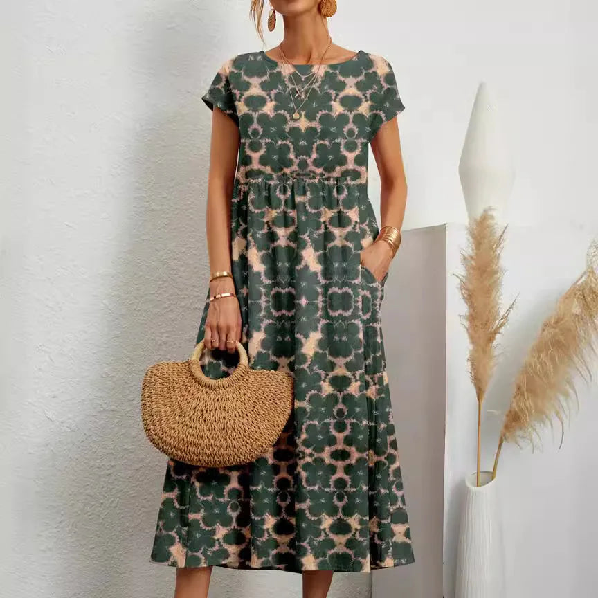 SAIDE™ | S40 DRESS - COTTON LINEN SHORT SLEEVE MAXI DRESS