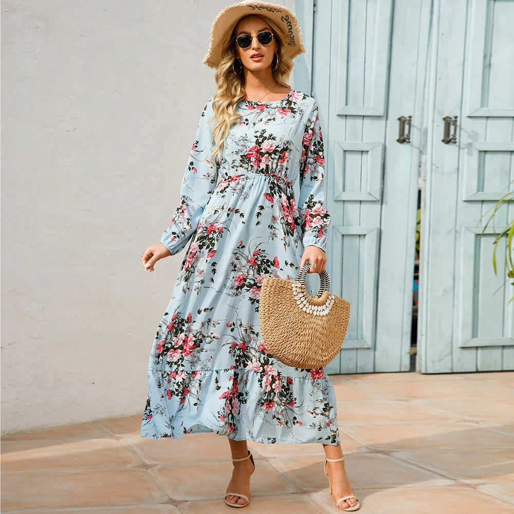 SAIDE™ | S64 DRESS - BOHEMIAN FLORAL PRINT LONG SLEEVE MAXI DRESS