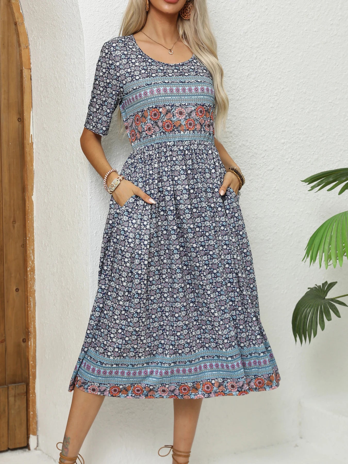 SAIDE™ | S25 DRESS - BOHEMIAN PRINT ROUND NECK MAXI DRESS