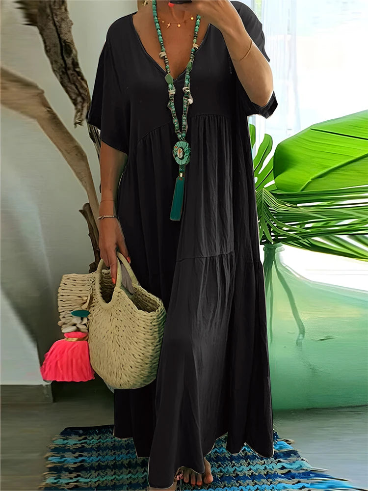 SAIDE™ | S129 DRESS - V-NECK A-LINE ANKLE-LENGTH DRESS