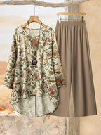 SAIDE™ | S6 TWO PIECE SET - FLORAL PRINT BLOUSE AND WIDE LEG PANTS