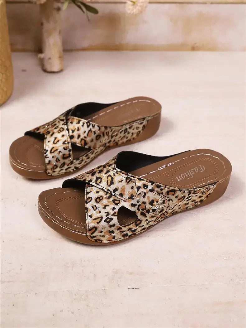 SAIDE™ | S11 SANDALS - LEOPARD PRINT WEDGE SANDALS