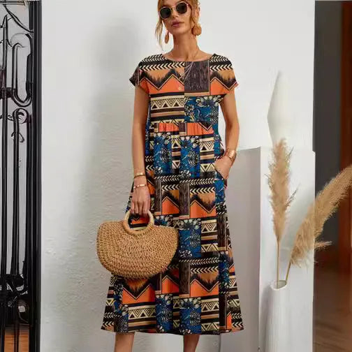 SAIDE™ | S40 DRESS - COTTON LINEN SHORT SLEEVE MAXI DRESS