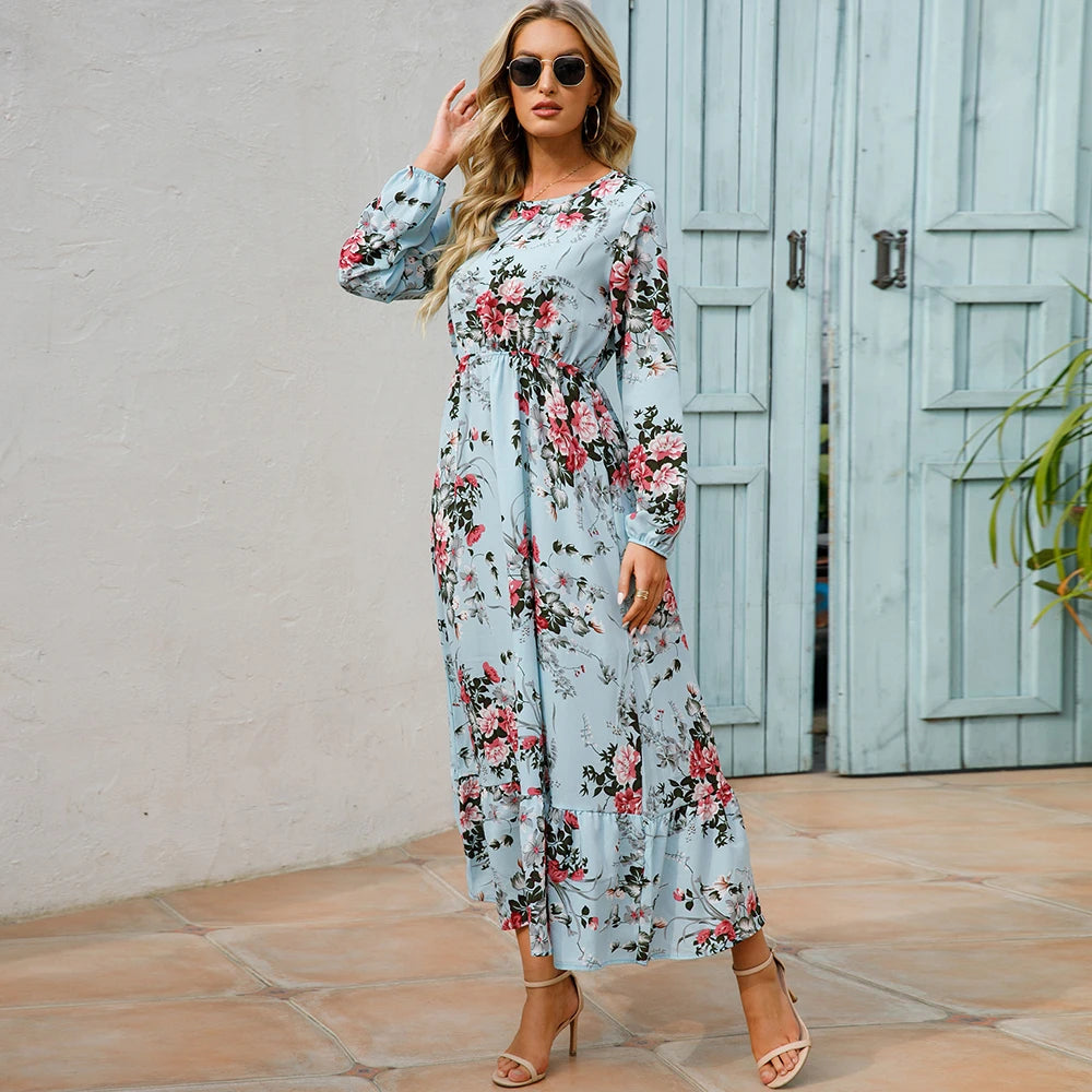 SAIDE™ | S64 DRESS - BOHEMIAN FLORAL PRINT LONG SLEEVE MAXI DRESS