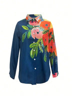 SAIDE™ | S167 TOP - FLORAL POLO COLLAR BLOUSE