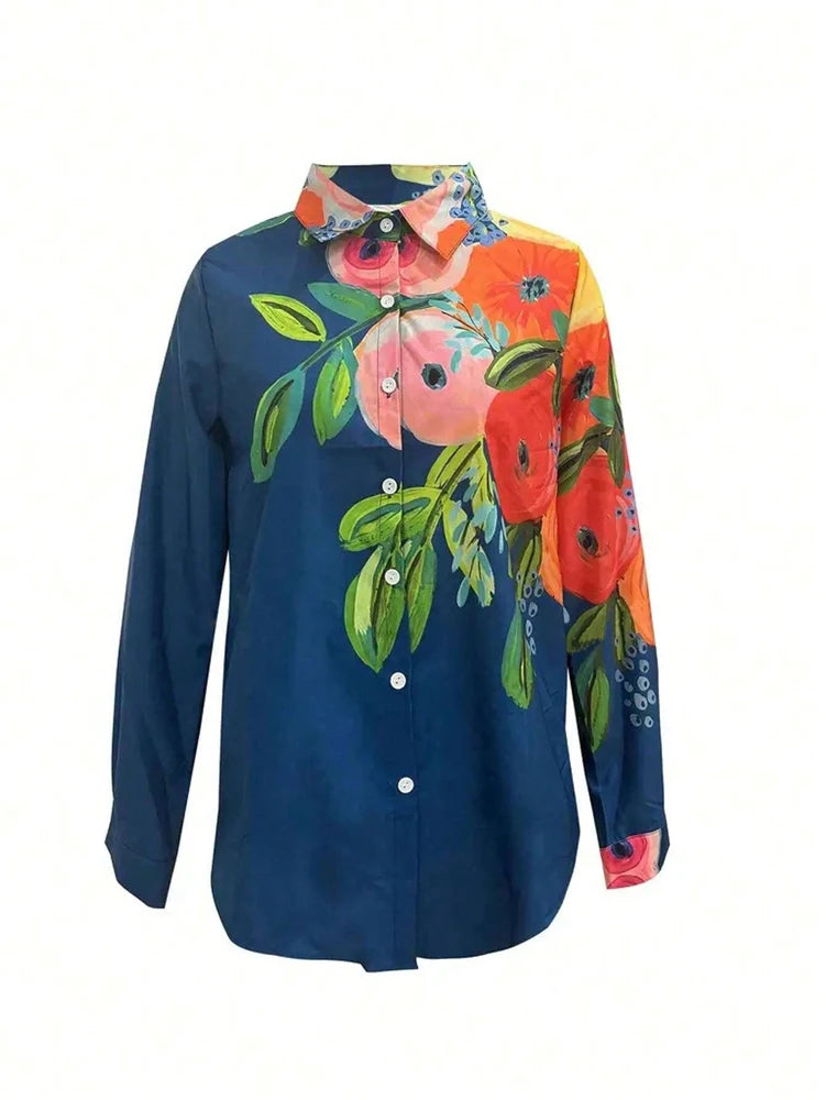 SAIDE™ | S167 TOP - FLORAL POLO COLLAR BLOUSE