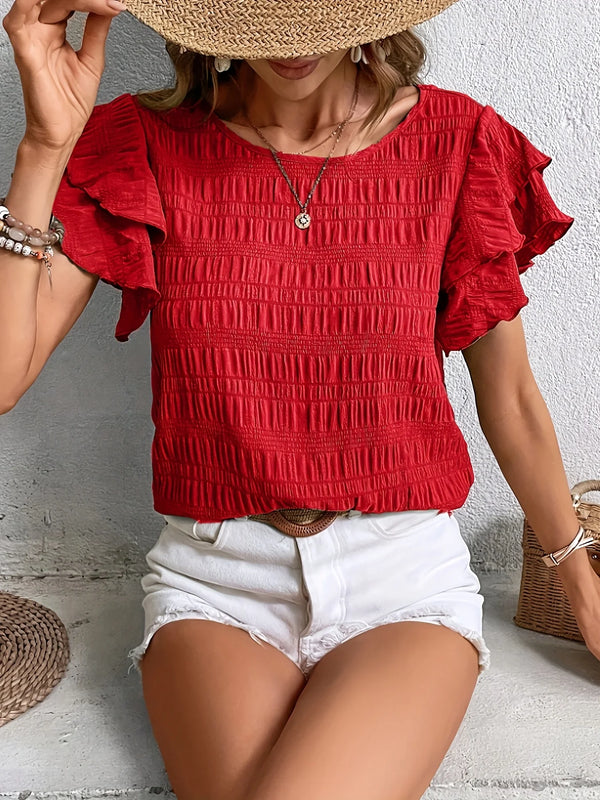SAIDE™ | S81 BLOUSE - SUMMER ELEGANT SOLID BUTTERFLY SLEEVE O-NECK TOP