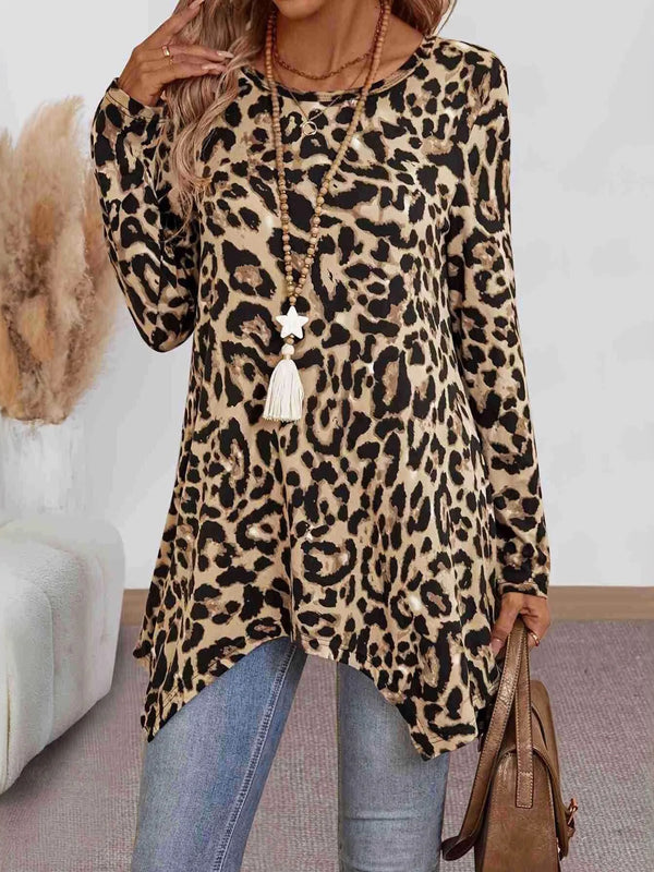 SAIDE™ | S165 TOP - LEOPARD PRINT TUNIC BLOUSE