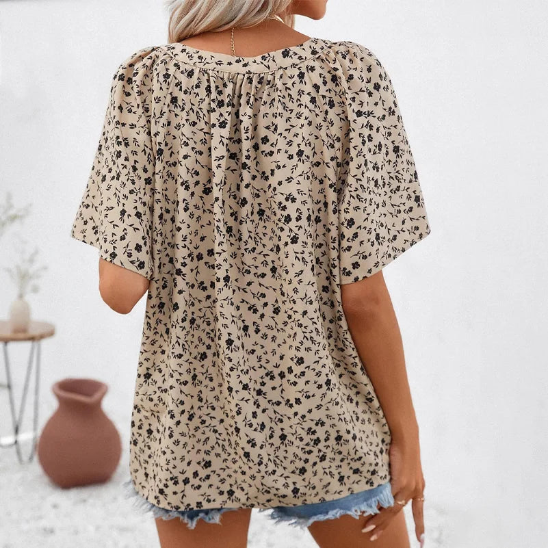 SAIDE™ | S111 TOP - PLUS SIZE ALL-OVER PRINTED STAND-UP COLLAR SHIRT