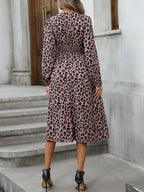 SAIDE™ | S77 DRESS - LEOPARD PRINT V-NECK BUBBLE SLEEVE FITTED DRESS