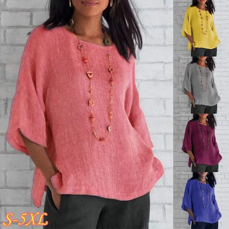 SAIDE™ | S138 SHIRT - ROUND NECK CASUAL COTTON BLOUSE