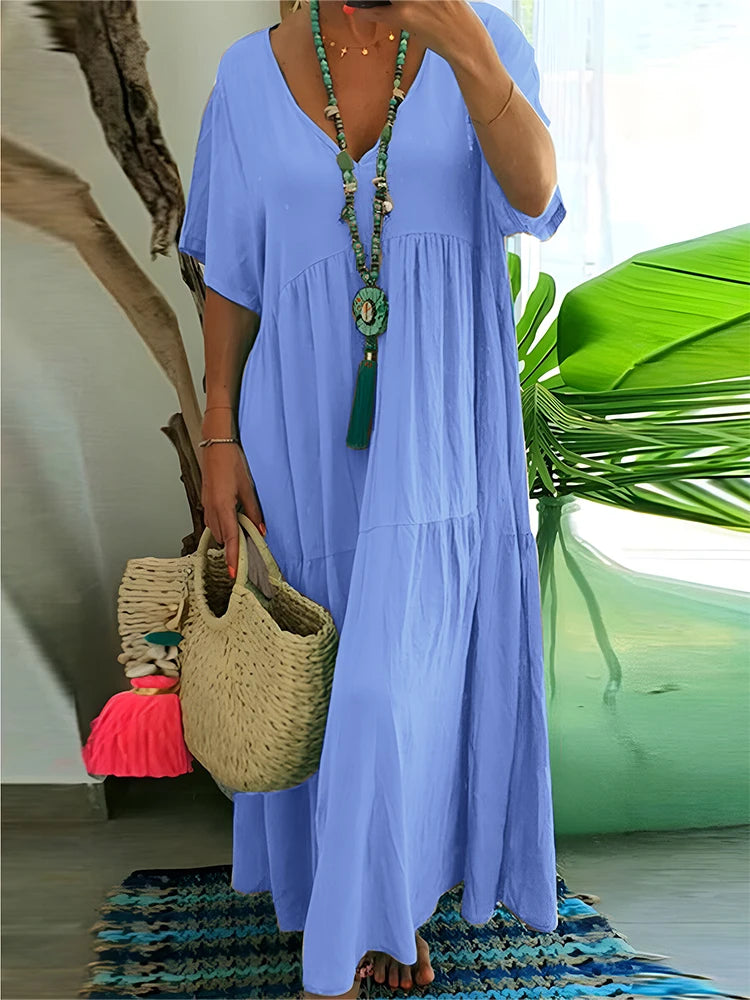 SAIDE™ | S129 DRESS - V-NECK A-LINE ANKLE-LENGTH DRESS