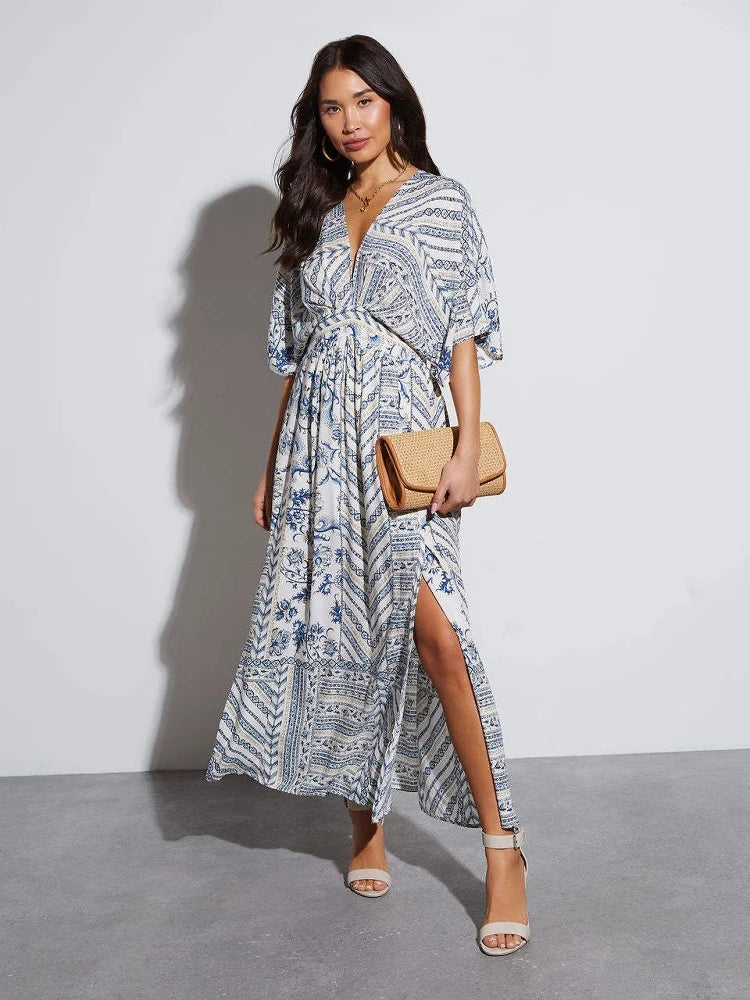 SAIDE™ | S57 DRESS - BOHEMIAN VACATION STYLE PRINTED V-NECK BEACH MAXI DRESS
