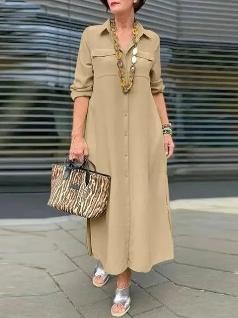 SAIDE™ | S109 DRESS - ELEGANT BUTTON UP LONG SLEEVE CASUAL DRESS