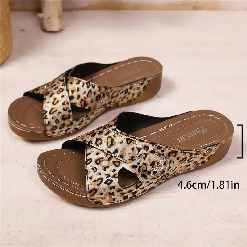 SAIDE™ | S11 SANDALS - LEOPARD PRINT WEDGE SANDALS