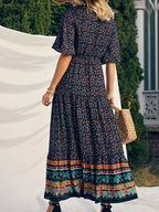 SAIDE™ | S192 DRESS - BOHO PRINT SHORT SLEEVE V-NECK MAXI DRESS