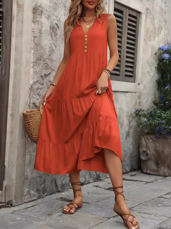 SAIDE™ | S87 DRESS - FASHION SLEEVELESS V-NECK SOLID MIDI DRESS