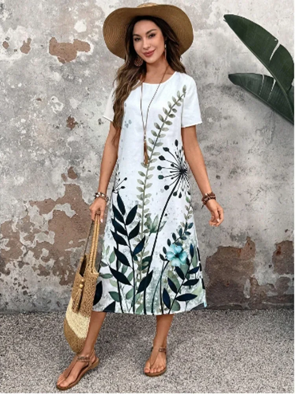 SAIDE™ | S38 DRESS - FLORAL PRINT SHORT SLEEVE MIDI DRESS