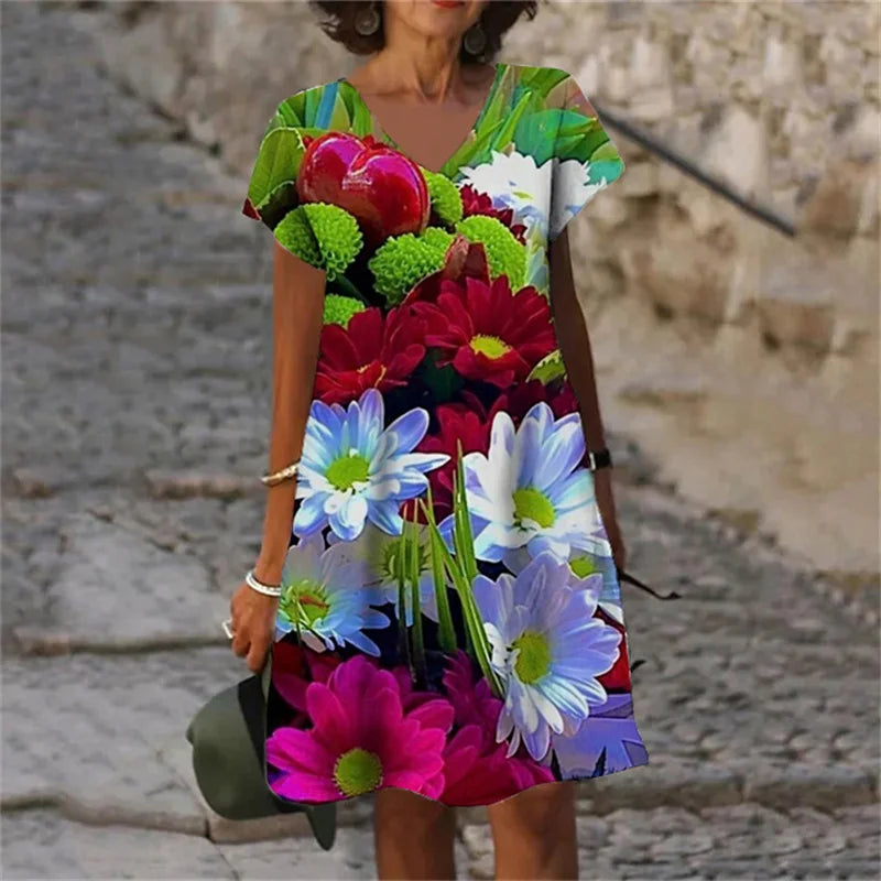 SAIDE™ | S139 DRESS - 3D FLORAL PRINT A-LINE DRESS