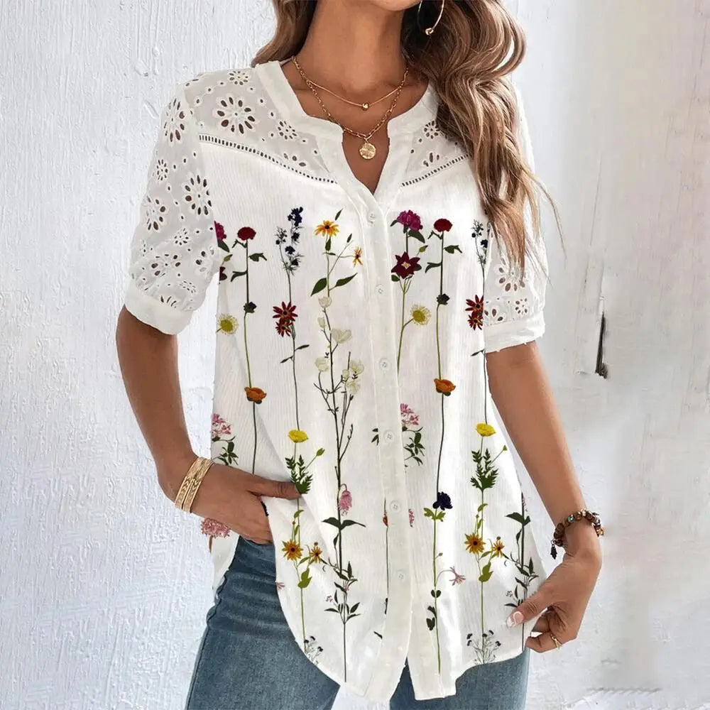 SAIDE™ | S108 TOP - TEMPERAMENT CASUAL LACE SHORT SLEEVE BLOUSE