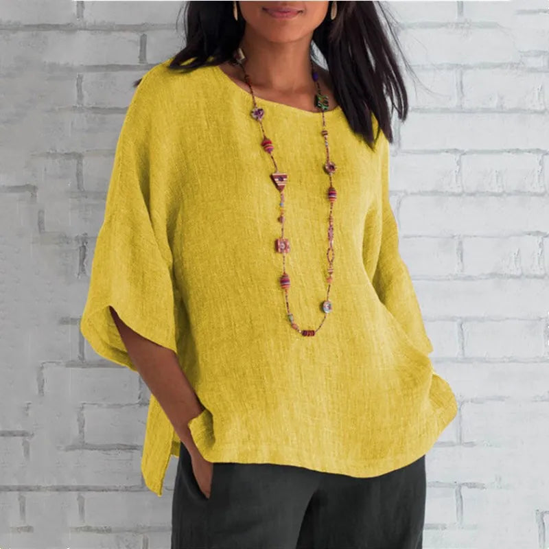 SAIDE™ | S138 SHIRT - ROUND NECK CASUAL COTTON BLOUSE
