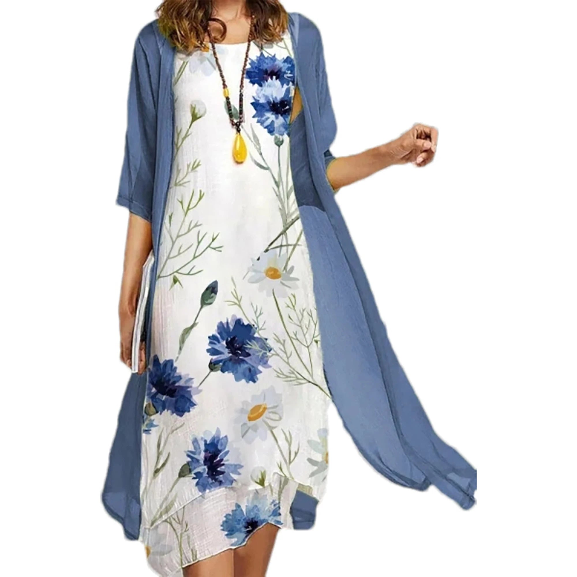 SAIDE™ | S121 2PCS - PRINTED DRESS AND SWEATER COAT SET