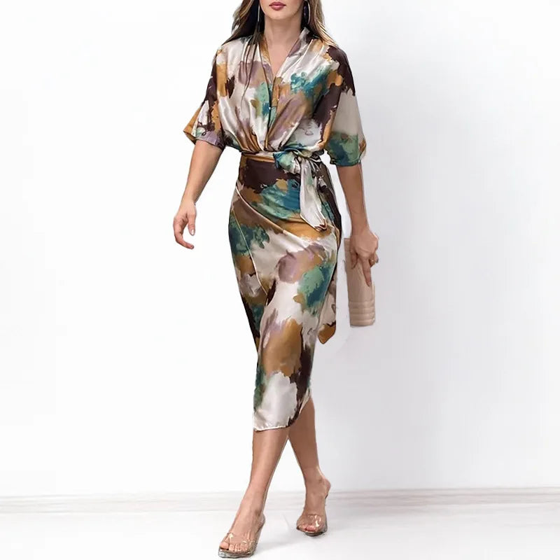 SAIDE™ | S70 DRESS - SUMMER CASUAL SOLID V-NECK SHORT SLEEVE MAXI DRESS