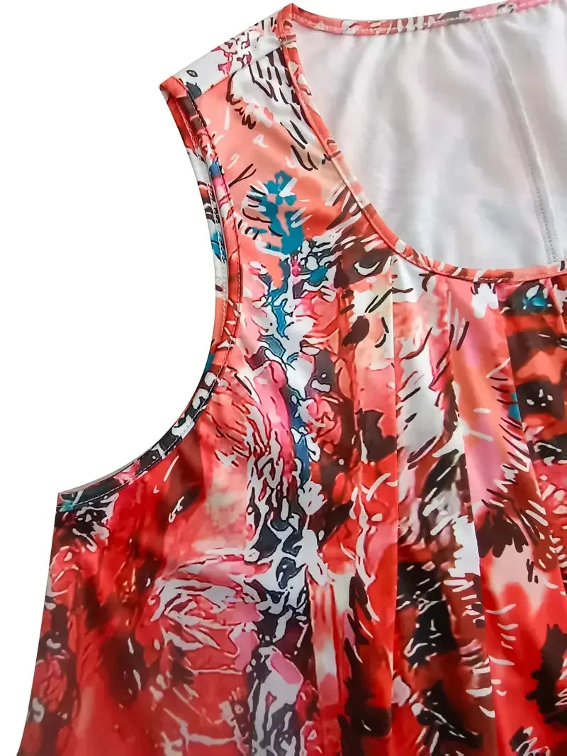 SAIDE™ | S53 DRESS - PLUS SIZE TROPICAL FLORAL PRINT SLEEVELESS SUNDRESS