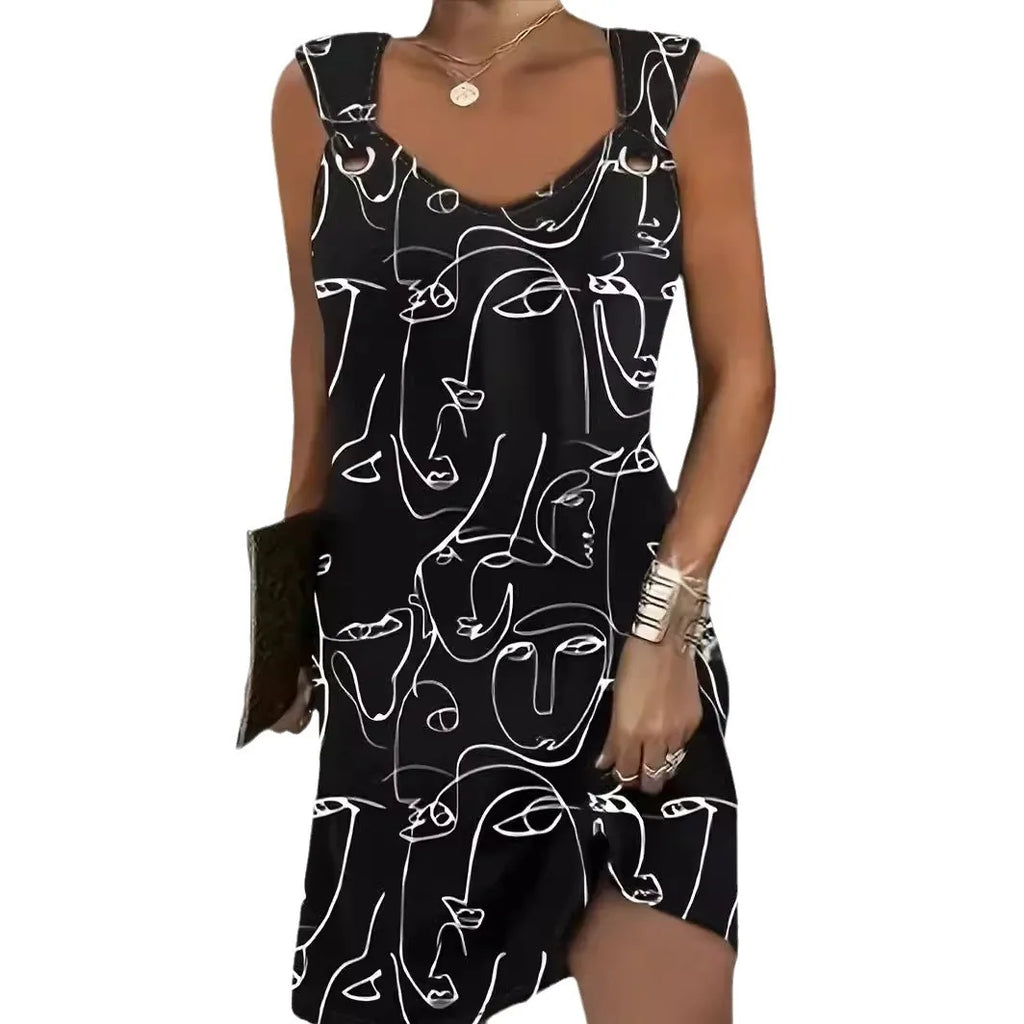 SAIDE™ | S44 DRESS - SUMMER STREET FASHION 3D ABSTRACT PRINT BUTTON DESIGN DRESS