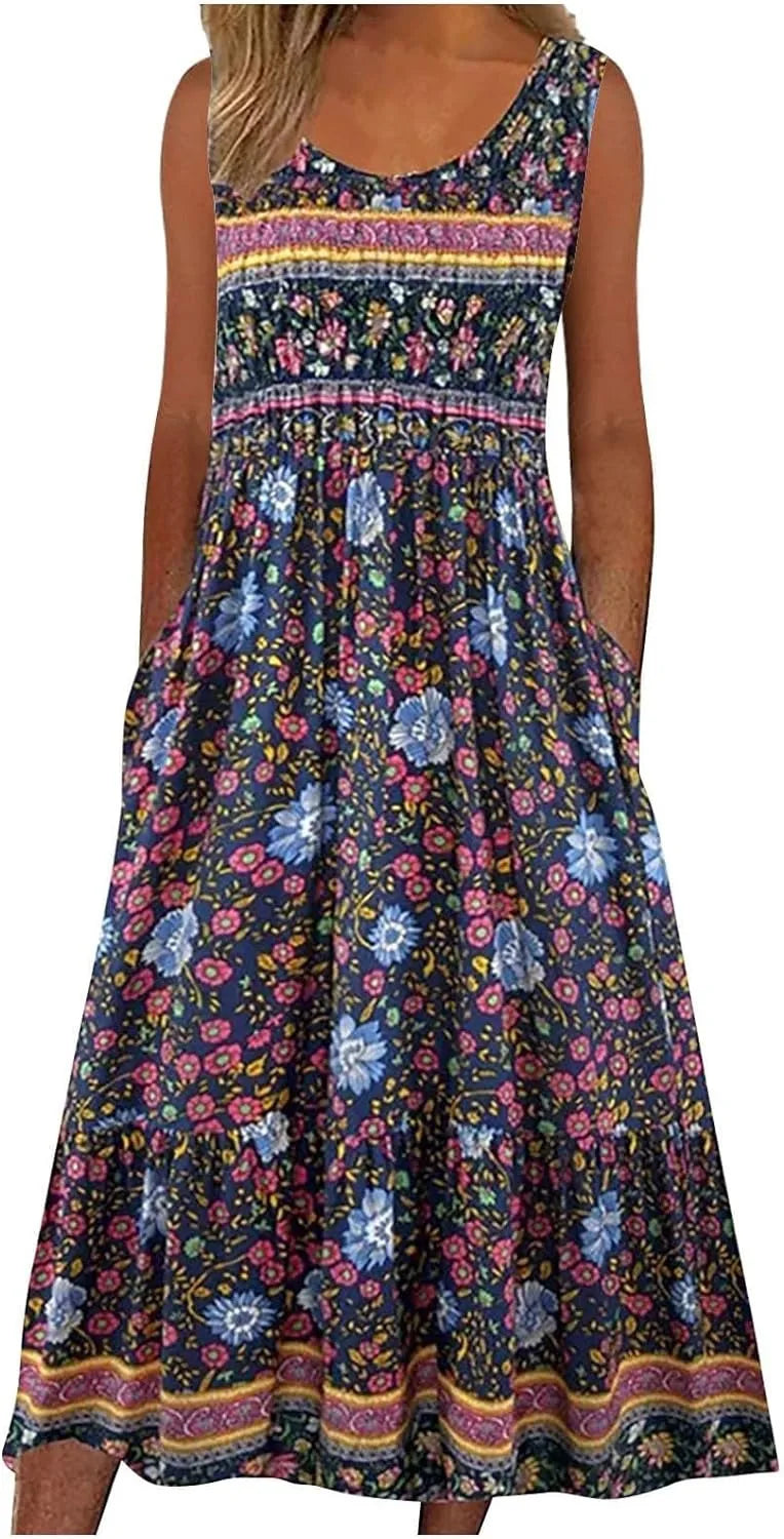 SAIDE™ | S22 DRESS - MIXED FLORAL PRINT SLEEVELESS MAXI DRESS
