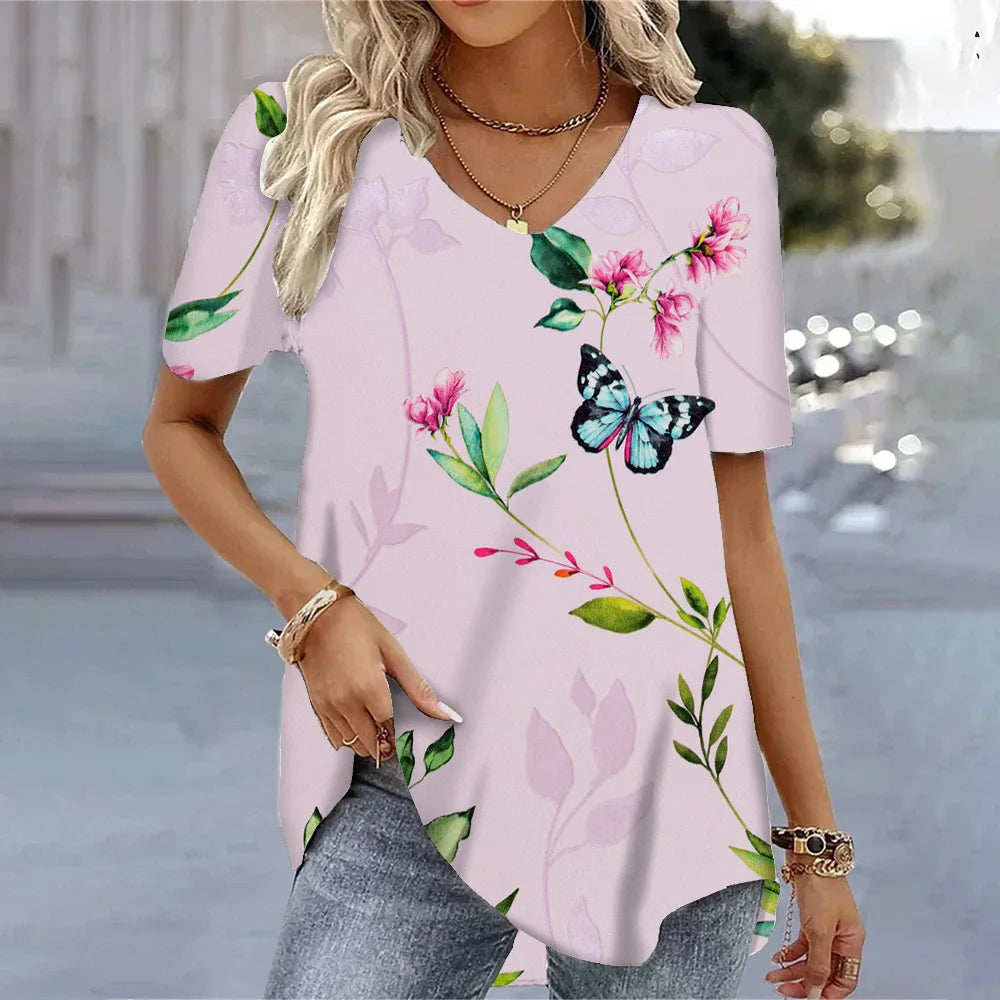 SAIDE™ | S130 TEE - 3D BUTTERFLY PRINT V-NECK T-SHIRT