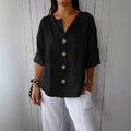 SAIDE™ | S114 SHIRT - V-NECK COTTON LINEN BUTTON TOP