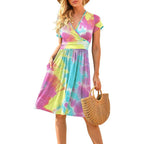 SAIDE™ | S199 DRESS - FLORAL PRINT V-NECK A-LINE MIDI DRESS WITH POCKETS