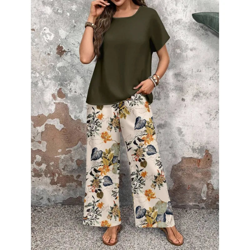 SAIDE™ | S37 TWO PIECE SET - CASUAL PRINT KNITTED TOP AND PANTS SET