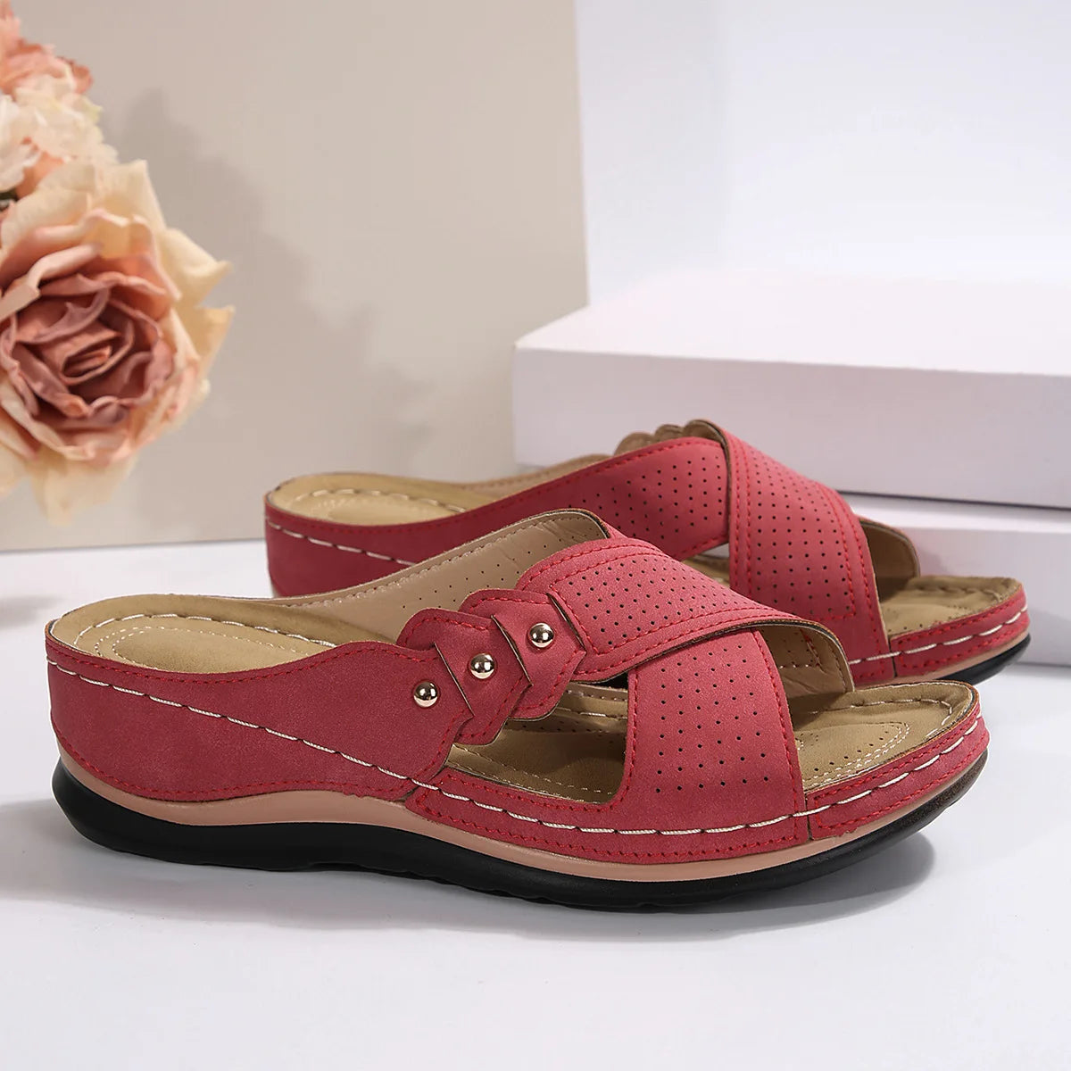 SAIDE™ | S31 SANDALS - VINTAGE PEEP TOE STRAPPY WEDGE SANDALS