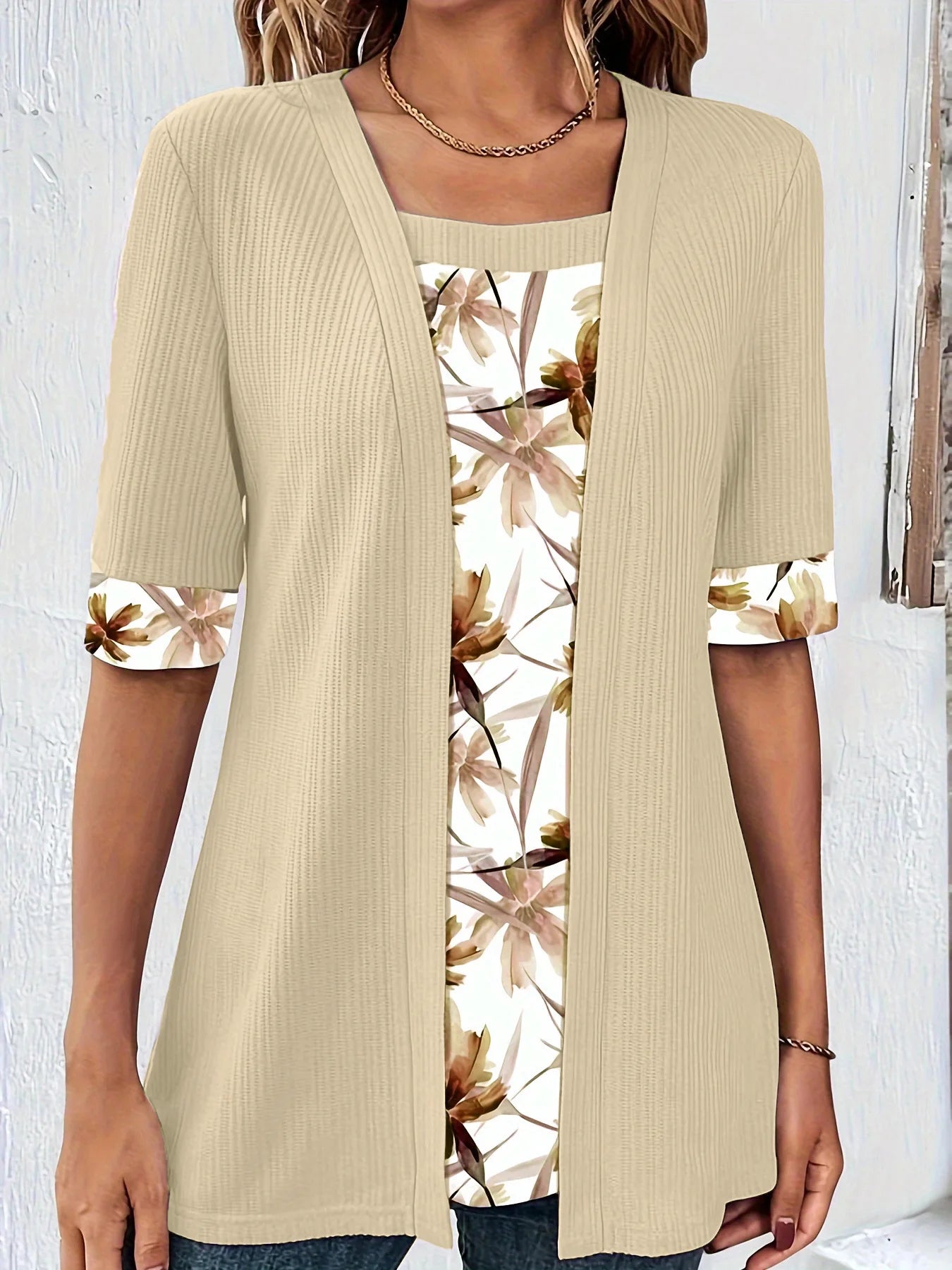 SAIDE™ | S124 SHIRT - PLUS SIZE PATCHWORK SQUARE NECK TOP